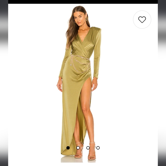 Bronx and Banco long sleeve super highleg slit maxi dress olive- large - Picture 2 of 8